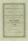 SCHWEIZ. Transport (Automobil / Aviatik / Schifffahrt etc.). Société Suisse des Bateaux-Moteurs SA. Aktie Fr. 100.-, 1909, Neuchâtel. Leichte Flecken....