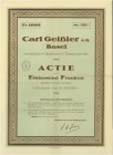 SCHWEIZ. Diverse. Carl Geissler AG. Aktie Fr. 100.-, 1917, Basel. II. Emission. Vorzüglich / Extremely fine.