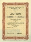 SCHWEIZ. Diverse. Compagnie Coloniale du Angoche. Aktie Fr. 500.-, 1921, Glaris. Mit Druckunterschrift Walter Schoeller als Präsident. Vorzüglich / Ex...