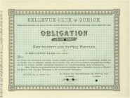 SCHWEIZ. Diverse. Bellevue Club. Obligation Fr. 250.-, 1890, Zürich. Blankett. Vorzüglich / Extremely fine.