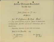 SCHWEIZ. Diverse. Halbblut-Pferdezucht-Genossenschaft Nord-West Basel. Anteilschein Fr. 20.-, 1909, Basel. Ausgestellt auf Herrn F. Hoffmann-La Roche ...