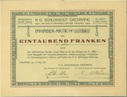 SCHWEIZ. Diverse. Schlossgut Gachnang. Aktie Fr. 1000.-, 1911, Gachnang. Nicht im Hiwepa-Katalog Schweiz. Sehr schön / Very fine.