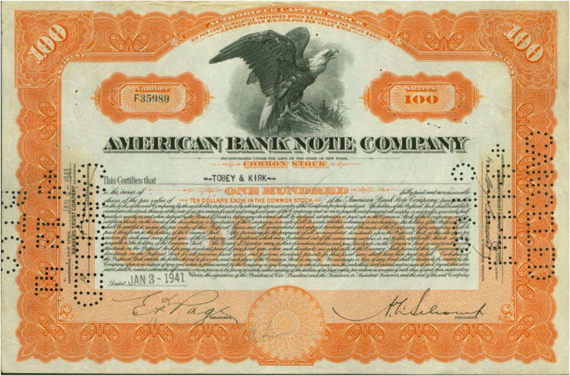 USA. American Bank Note Company. Lot 3 verschiedene Ausgaben: Certificate less 1...