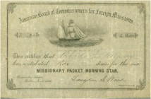 USA. Am. Board of Coms for Foreign Missions. 1866, Boston. Spendenbescheinigung von $0.2 bzw. 2 "Aktien" für das zweite, 1866 gebaute Schiff Morning S...