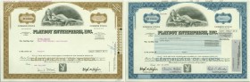 USA. Playboy Enterprises, Inc. Lot 4 Stück: Common Stock $1, 1977, olivgrün; Common Stock $1, Specimen, grün (2). Alle drei mit Faksimile-Unterschrift...
