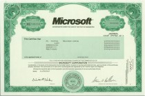 USA. Microsoft. Share Certificate, (2002), State of Washington. Grün. Mit Druckunterschrift von Steven A. Balmer als President and Chief Executive Off...