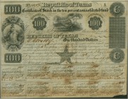 USA. Republic of Texas. Bond $100, 1840, Austin. Im Zentrum alte Mühle. Sitzende allegorische Figur links und Stern unten. Schnittentwertet, Flecken. ...