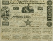 USA. Republic of Texas. Bond $500, 1840, Austin. Sitzender Merkur mit Seemann, links Adler mit allegorischer Figur, unten Stern. Schnittentwertet. Cri...