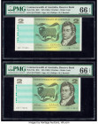 Australia Commonwealth of Australia Reserve Bank 2 (2); 5 (3) Dollars ND (1968) (2); ND (1969) (3) Pick 38c (2); 39b (3) Five Examples PMG Gem Uncircu...