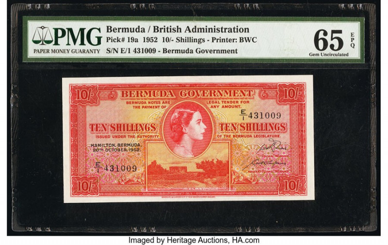 Bermuda Bermuda Government 10 Shillings 20.10.1952 Pick 19a PMG Gem Uncirculated...