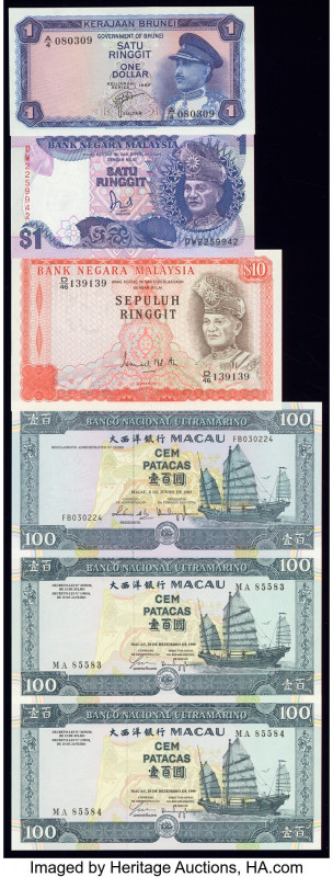 Brunei, Macau and Malaysia Group Lot of 6 Examples Crisp Uncirculated (5); Very ...