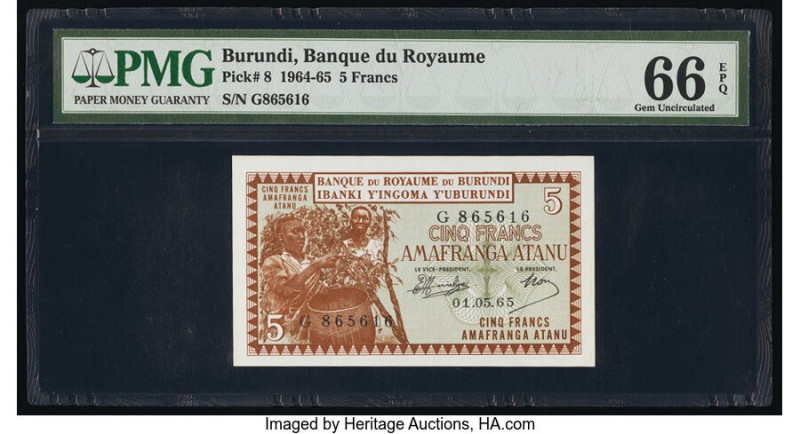 Burundi Banque du Royaume du Burundi 5 Francs 1.5.1965 Pick 8 PMG Gem Uncirculat...