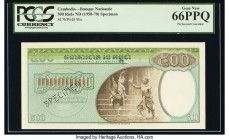 Cambodia Banque Nationale du Cambodge 500 Riels ND (1958-70) Pick 9bs Specimen PCGS Gem New 66PPQ. Roulette Specimen punch.

HID09801242017

© 2020 He...