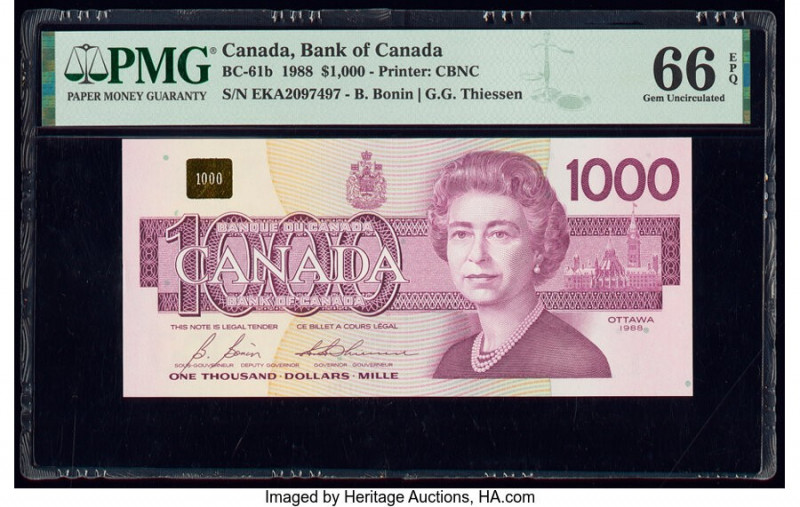 Canada Bank of Canada $1000 1988 Pick 100b BC-61b PMG Gem Uncirculated 66 EPQ. 
...