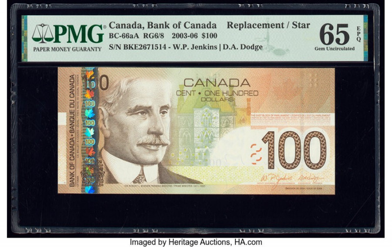 Canada Bank of Canada $100 2003-06 Pick 105c BC-66aA Replacement PMG Gem Uncircu...