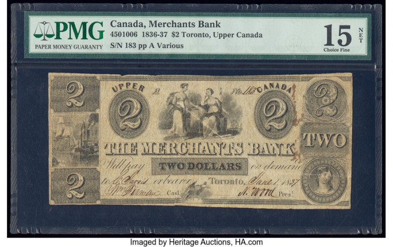 Canada Toronto, UC- Merchants Bank $2 1836-37 Pick S1877 Ch.# 450-10-06 PMG Choi...