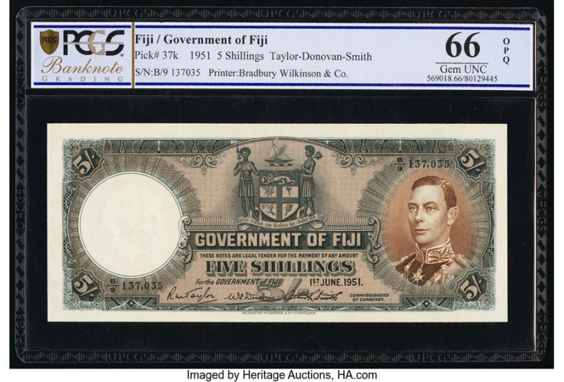 Fiji Government of Fiji 5 Shillings 1.6.1951 Pick 37k PCGS Gem UNC 66 OPQ. 

HID...
