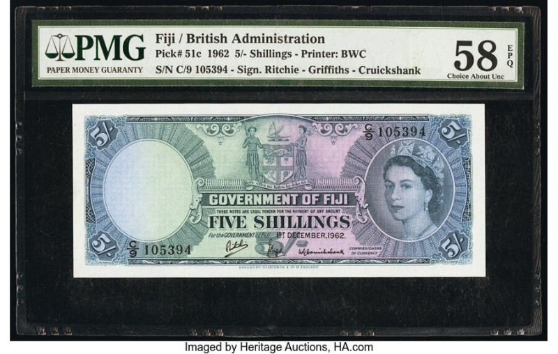 Fiji Government of Fiji 5 Shillings 1.12.1962 Pick 51c PMG Choice About Unc 58 E...