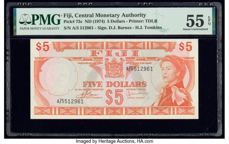 Fiji Central Monetary Authority 5 Dollars ND (1974) Pick 73c PMG About Uncircula...