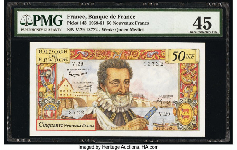 France Banque de France 50 Nouveaux Francs 3.9.1959 Pick 143 PMG Choice Extremel...
