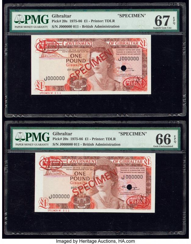 Gibraltar Government of Gibraltar 1 Pound 1975-86 Pick 20s Two Specimen PMG Supe...