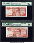 Gibraltar Government of Gibraltar 1 Pound 1975-86 Pick 20s Two Specimen PMG Superb Gem Unc 67 EPQ; Gem Uncirculated 66 EPQ. Red Specimen & TDLR overpr...