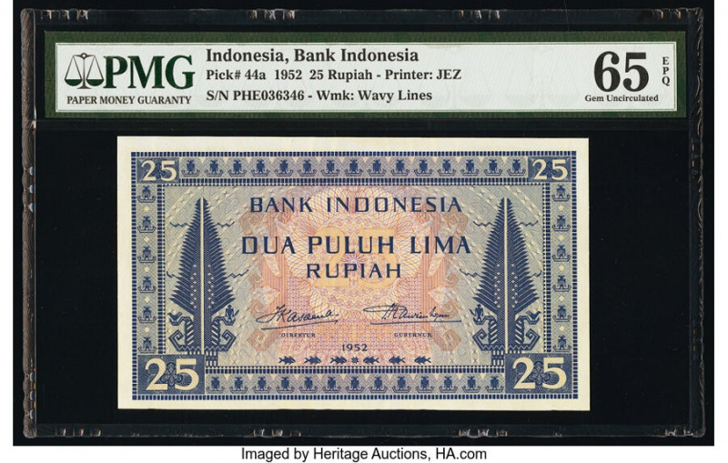 Indonesia Bank Indonesia 25 Rupiah 1952 Pick 44a PMG Gem Uncirculated 65 EPQ. 

...