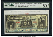 Mexico Banco de Guanajuato 20 Pesos ND (1900-14) Pick S291s M352s Specimen PMG Superb Gem Unc 67 EPQ. Red Specimen overprints & two POCs.

HID09801242...
