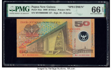 Papua New Guinea Bank of Papua New Guinea 50 Kina 1999 Pick 18as Specimen PMG Gem Uncirculated 66 EPQ. Red Specimen overprints.

HID09801242017

© 202...