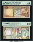 Saudi Arabia Saudi Arabian Monetary Agency 50 Riyals ND (1968); ND (1976) Pick 14a; 19 Two Examples PMG Choice Extremely Fine 45; Choice About Unc 58 ...