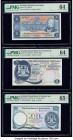 Scotland British Linen Bank 5 Pounds 23.4.1968; 19.3.1969; 3.5.1982 Pick 170; 330; 342a Three Examples PMG Choice Uncirculated 64 (2); Gem Uncirculate...