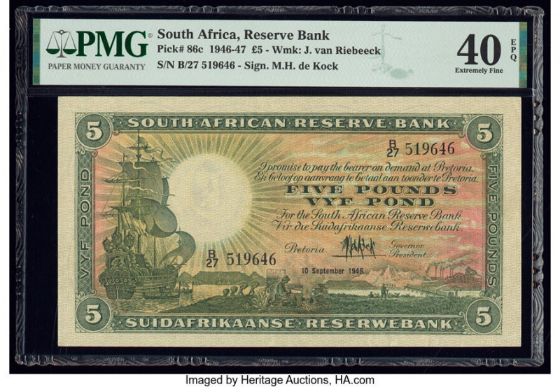 South Africa South African Reserve Bank 5 Pounds 10.9.1946 Pick 86c PMG Extremel...