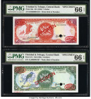 Trinidad & Tobago Central Bank of Trinidad and Tobago 1; 5 Dollars ND (1985) Pick 36s; 37s Two Specimen PMG Gem Uncirculated 66 EPQ (2). Red TDLR & Sp...