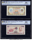 Vietnam State Bank of Viet Nam 10; 20 Dong 1980 (ND 1981-1986) Pick 86s2; 94s Two Specimen PCGS Choice UNC 64 OPQ; Choice UNC 64. Red overprints on bo...