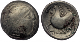 Eastern Europe. Mint in the northern Carpathian region circa 200-100 BC. "Schnabelpferd" type
BL Tetradrachm
Celticised, laureate and bearded head to ...
