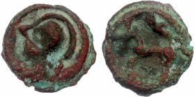 CELTIC GAUL. Senones (II-I Century BC) Potin Unit 
Celticized head 
Rev: Horse with pellets. 
BMC.385
3,00 gr, 19 mm