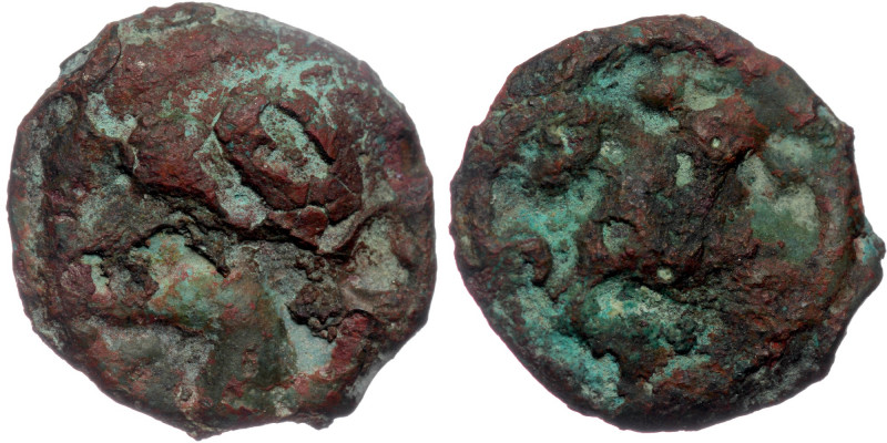 CELTIC GAUL. Senones (II-I Century BC) Potin Unit 
Celticized head 
Rev: Horse w...