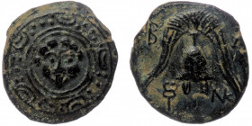 KINGS OF MACEDON, Alexander III 'the Great' (336-323 BC). AE16 1/2 Unit Salamis.
Macedonian shield, with facing gorgoneion on boss.
Rev: B - A - Helme...
