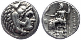KINGS OF MACEDON. Philip III Arrhidaios, 323-317 BC. Drachm Sardes, AR 
Head of Herakles to right, wearing lion skin headdress. 
Rev: Zeus seated left...