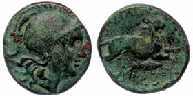 Kings of Thrace. Uncertain mint in Thrace, Lysimachos (305-281 BC) AE17
Helmeted head of Athena right 
BAΣIΛΕΩΣ ΛYΣIΜΑΧΟΥ - lion leaping right, below,...