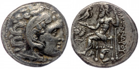 Kings of Thrace, Lysimachos AR Drachm. In the name and types of Alexander III of Macedon. Kolophon, circa 301-297 BC. 
Head of Herakles right, wearing...