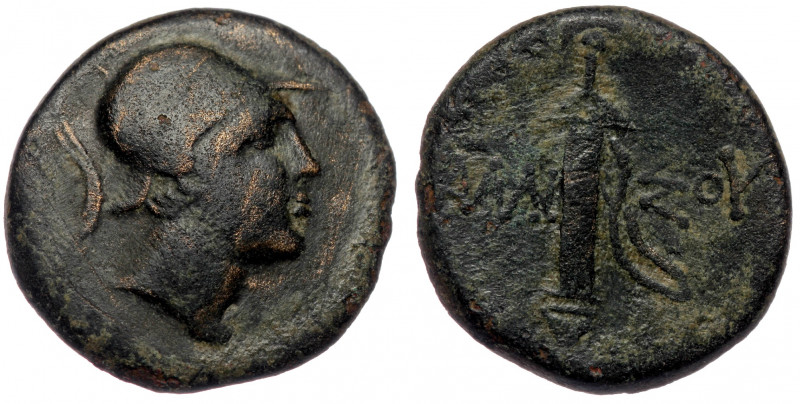 Pontus, Amisos, times of Mithradates VI (ca. 105-65 BC) AE20
Helmeted head of Ar...