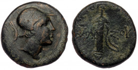 Pontus, Amisos, times of Mithradates VI (ca. 105-65 BC) AE20
Helmeted head of Ares right
Rev: AMIΣOY - Sword in sheath
SNG COP 148-149
6,35 gr, 19 mm