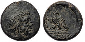 PONTOS, Amisos. Times of Mithradates VI (ca 85-65 BC) AE20 
Laureate head of Zeus right 
Rev: AMIΣOV - Eagle standing left, head right, on thunderbolt...