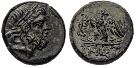 PONTOS, Amisos. Times of Mithradates VI (ca 85-65 BC) AE20
Laureate head of Zeus right 
Rev: Eagle standing left, head right, on thunderbolt; monogram...