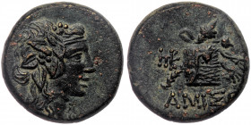 PONTOS. Amisos. Time of Mithradates VI Eupator, circa 100-85 BC. AE
Head of Dionysos to right, wearing wreath of ivy and fruit. 
Rev. Panther skin and...