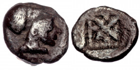 ASIA MINOR, Uncertain mint. 5th century BC AR Hemiobol 
Helmeted head of Athena right 
Rev: Star of four rays; pellets between rays; all within beaded...