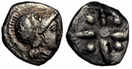 ASIA MINOR, Uncertain AR tetartemorion, 5th century BC
Head of Athena right, wearing corinthian helmet.
Rev: Star within incuse square.
Hauck & Aufhäu...
