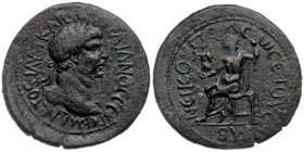 PONTUS. Nicopolis ad Lycum. Trajan, 98-117. 
Year 42 (ΜΒ) (AD 112/13)
[ΑΥΤ ΚΑΙС ΝЄΡ ΤΡΑΙΑ]ΝΟС СЄΒ ΓЄΡΜ ΔΑΚ [ΤΟ ϚΙ], laureate head right.
Rev: Zeus ent...