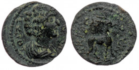 LYDIA. Acrasus. Julia Domna (Augusta, 193-217). Ae.
Obv: IOVΛIA CЄBACTH - Draped bust right.
Rev: AKPACIΩTΩN - Stag standing right.
SNG Copenhagen 10;...
